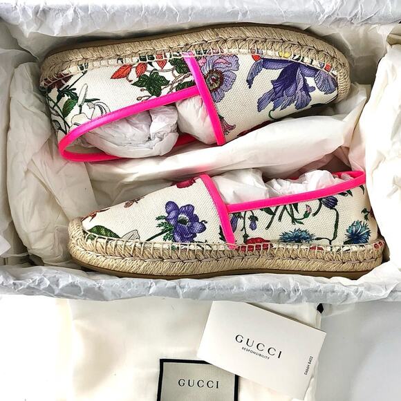Gucci Flora Print Fuxia Espadrille Canvas Flats Sandals 36 - Picture 13 of 13